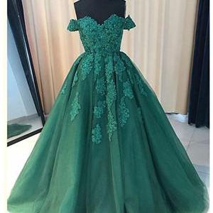 Off Shoulder ball gowns Emerald Gre..