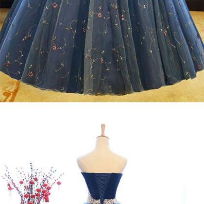 Blue Sweetheart Neck Tulle Long Prom Gown, Blue..