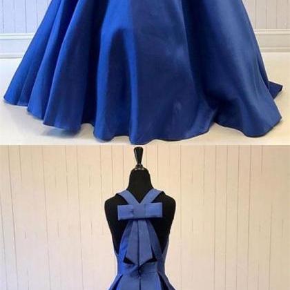 Trendy V Neck Royal Blue Satin Prom Gown SREAL115