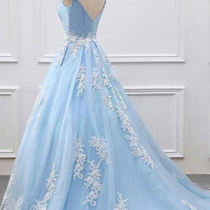 Ball Gown Off-the-shoulder Court Train Blue Tulle..