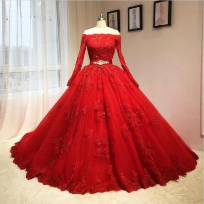 Lace Tulle Long Prom Dress,red Evening Dress,long..