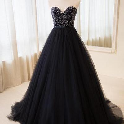 Black Tulle Long Lace Top Senior Prom Dress,..