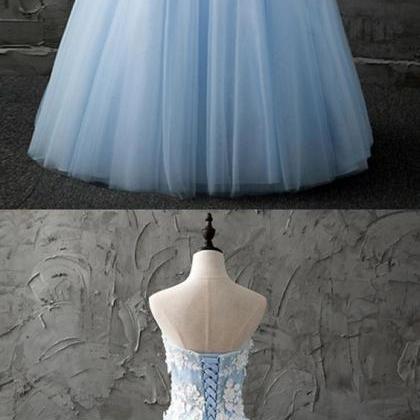Sweetheart Blue Tulle Long Customized Evening..