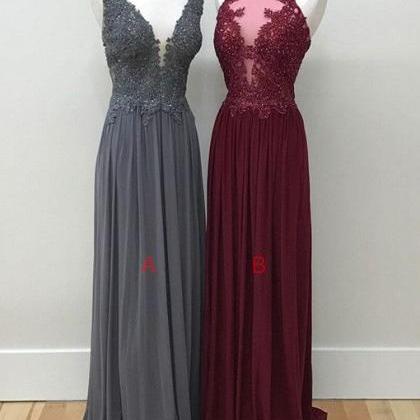 Gray Lace Evening Dress, Burgundy Lace Formal..