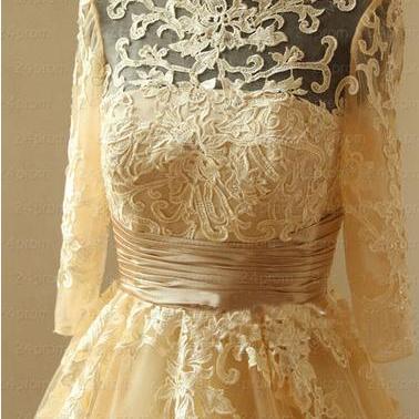 Lace Prom Dress, Champagne Prom Dress, Vintage..