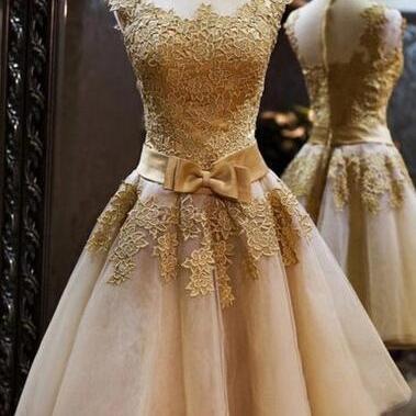 Short Homecoming Dress,Gold Lace Ch..