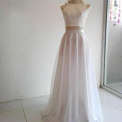 Charming White Party Dress Two Pieces Long Prom..