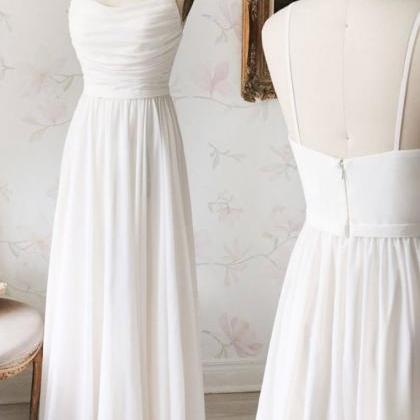 Simple White Chiffon Long Prom Dress, White..