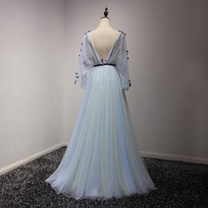 Tulle Prom Dress Long Sleeve A-line Party Dress..
