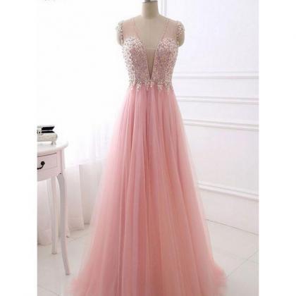Prom Dresses A-line, Prom Dresses Long Pink Tulle..