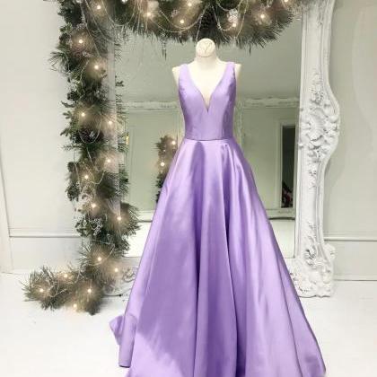 Gorgeous A-line V Neck Lavender Long Prom Dress