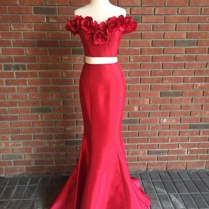 Two Piece Long Prom Dress, Off Shoulder Two Piece,..