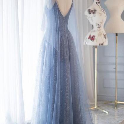 Blue tulle long prom dress, blue tu..