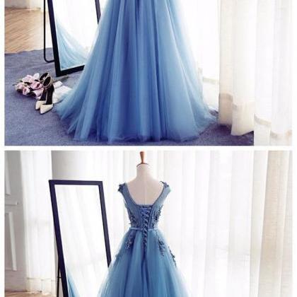 Blue Dress, Sleeveless Dress, Party Dress, Long..