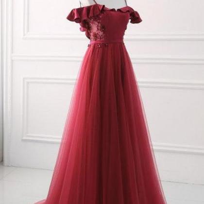 Sexy Red Strapless Dress, Long Tulle Party Dress,..