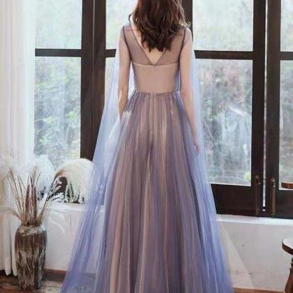 Purple Party Dress Round Neck Evening Dress Tulle..