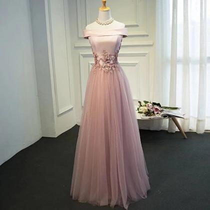 Pink Party Dress Off Shoulder Evening Dress Satin..