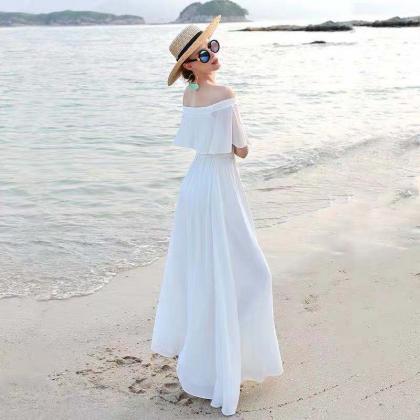 White Party Dress Off Shoulder Evening Dress Beach..