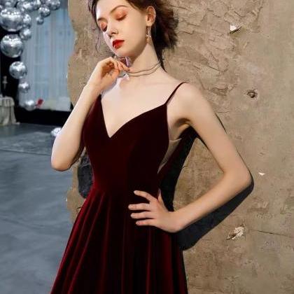 Wine Red Party Dress Spaghetti Straps Evening..