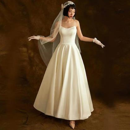 White Wedding Dress Spaghetti Straps Wedding Dress..
