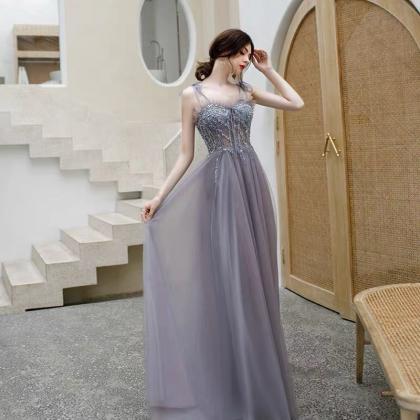 Lilac Evening Dress Spaghetti Straps Prom Dress..