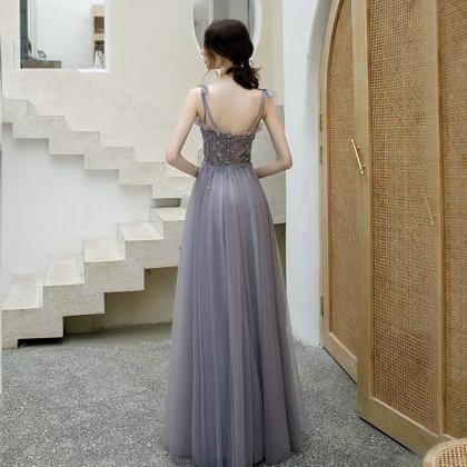 Lilac Evening Dress Spaghetti Straps Prom Dress..