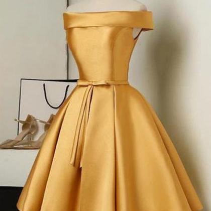 Yellow Party Dress Off Shoulder Evening Dress..