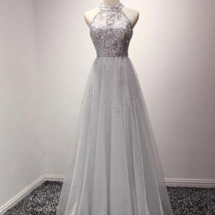 Gray Halter Evening Dresses,a-line Prom..