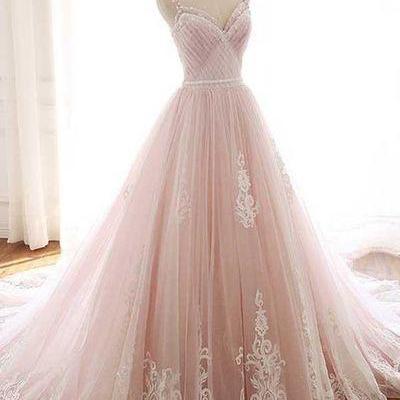 Pink Evening Dress Straps Evening Dress Tulle Prom..