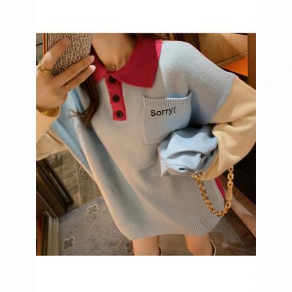 Long Sleeve Knitted Blouse With Matching Colors..