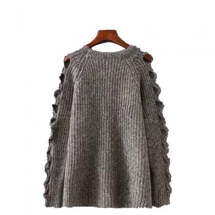 Autumn And Winter Pullover Hollow Out Solid Color..