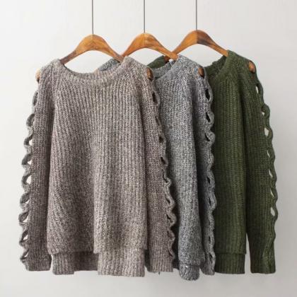Autumn And Winter Pullover Hollow Out Solid Color..