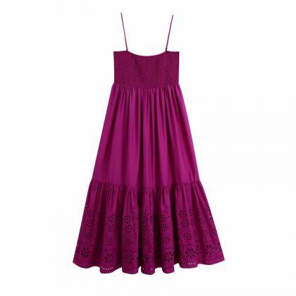 Long Hollow-out Embroidered Dress With Condole..