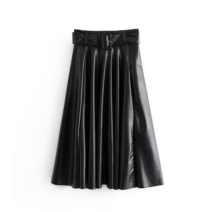 Fake leather skirt with belt for fa..