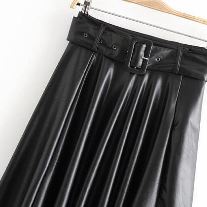 Fake leather skirt with belt for fa..