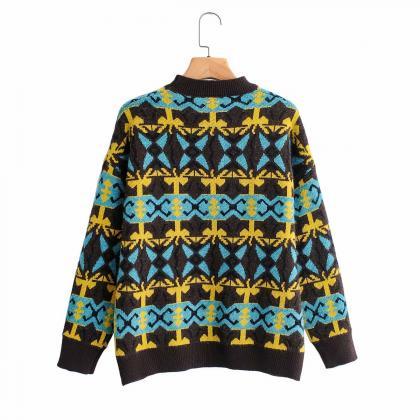 Retro Loose-fitting Haraju-pop Patterned Pullovers..
