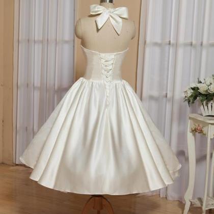 Halter Neck Prom Dress, White Homecoming Dress,..
