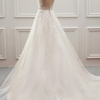 V-neck Wedding Dress White Elegant Bridal Dress..