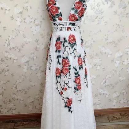 V-neck Prom Dress, Delicate Embroidered Dress,..