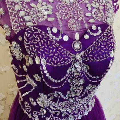 Cap Sleeve Prom Dress,purple Formal Dress,wedding..