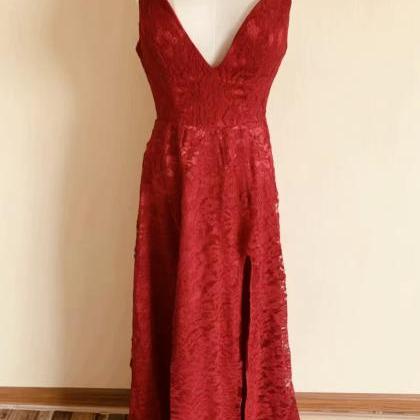 Spaghetti Strap Prom Dress,red Party Dresss,lace..