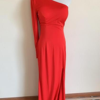 One Shoulder Prom Dress,red Party Dress,sexy..