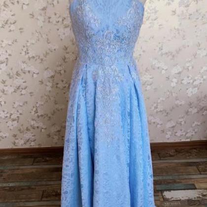 Strapless Prom Dress,lace Party Dress,elegaht Blue..