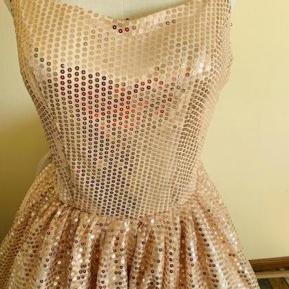 Spaghetti Strap Prom Dress,gold Party Dress,ball..
