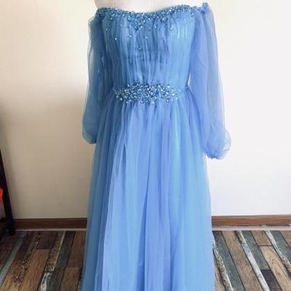 Off Shoulder Prom Dress,sexy Blue Party..