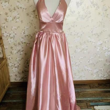Halter Neck Prom Dress,pink Party Dress,satin Sexy..