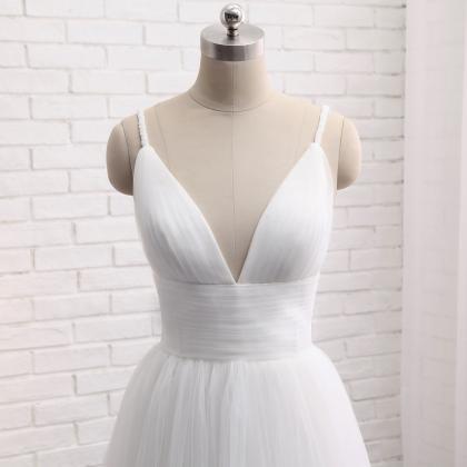 Spaghetti Strap Evening Dress, White Wedding..