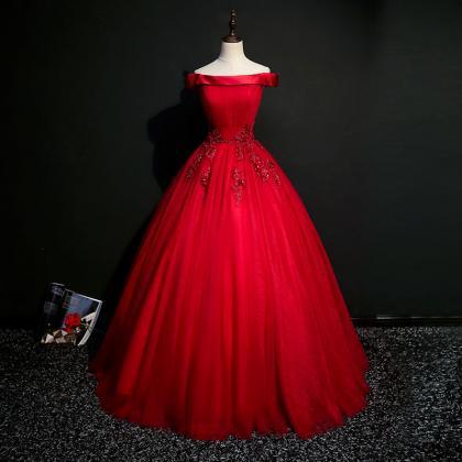 Off shoulder prom dress,red evening..