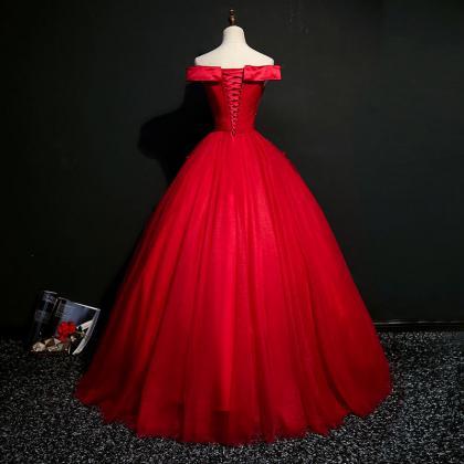 Off shoulder prom dress,red evening..