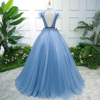 Blue Party Dress, Stage Outfit,high Neck Ball..